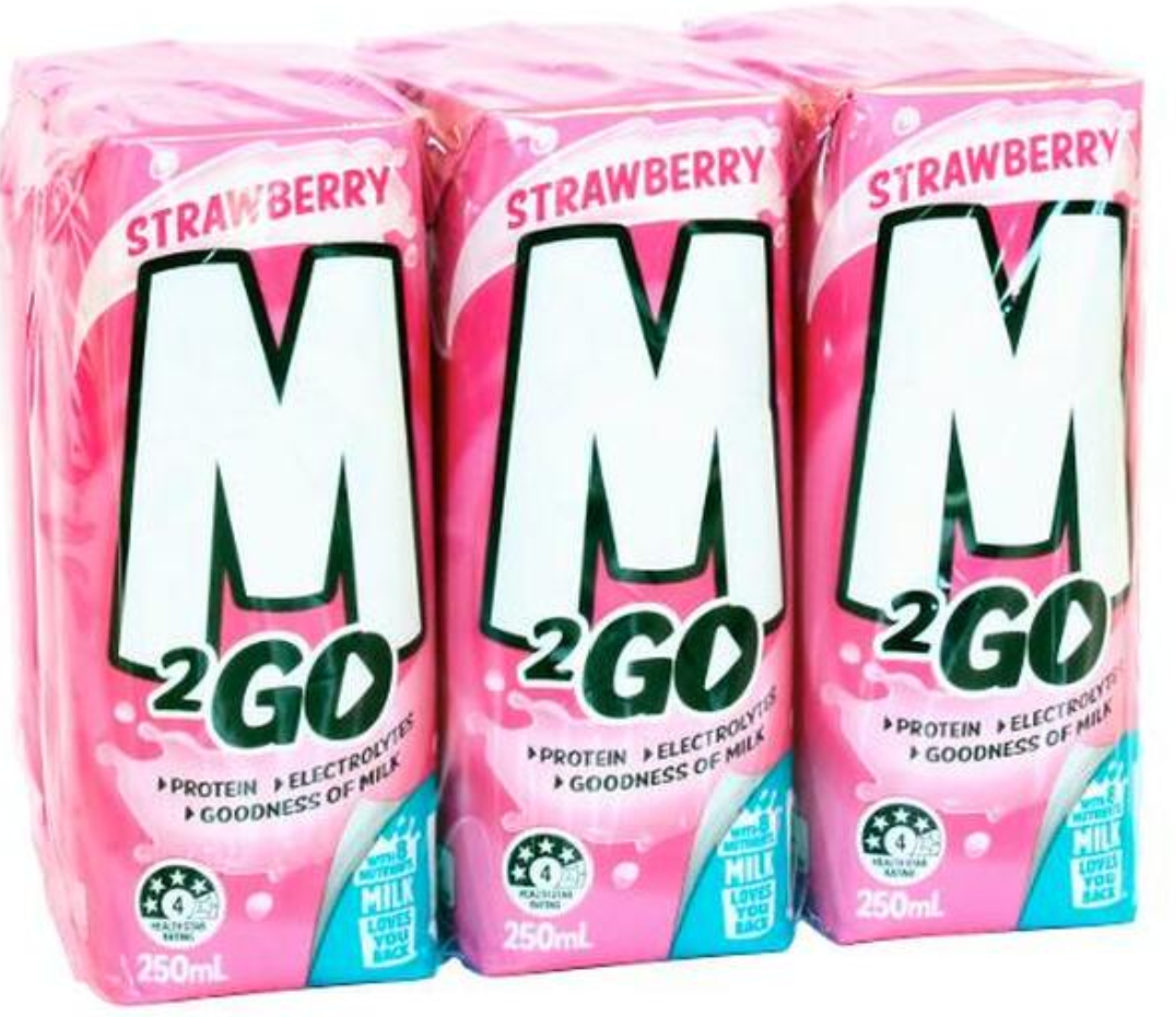 M2GO STRAWBERRY UHT REDUCED FAT MILK 4X6X250ML