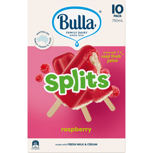 BULLA SPLITS RASPBERRY ICE CREAM STICK 5X10PACK