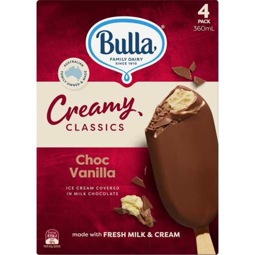 BULLA CHOC VANILLA CR. CLASSICS ICE CREAM STICK 6X4PACK