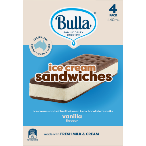 BULLA VANILLA ICE CREAM SANDWICH 4X4PACK