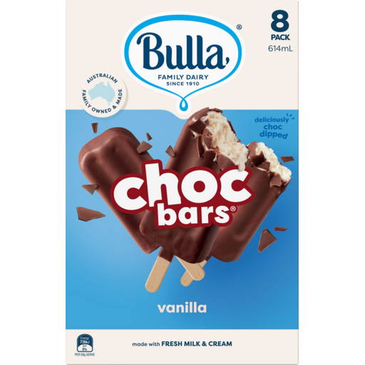 BULLA CHOC BARS VANILLA 5X8PACK