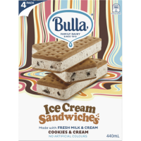 BULLA COOKIES & CREAM ICE CREAM SANDWICH 4X4PACK