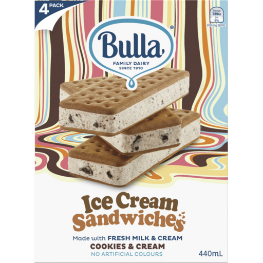 BULLA COOKIES & CREAM ICE CREAM SANDWICH 4X4PACK