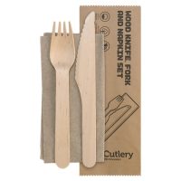 BIOPAK WOODEN CUTLERY PACK KNIFE, FORK & NAPKIN 1X400